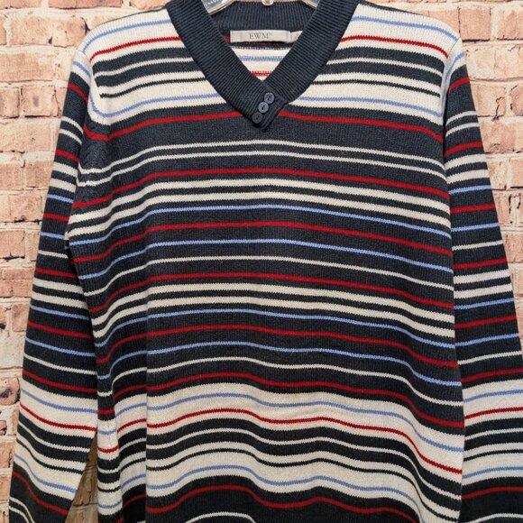 EWM 100% Acrylic Sweater Red/White/Blue Stripes Size Large 18-20 - Picture 2 of 9